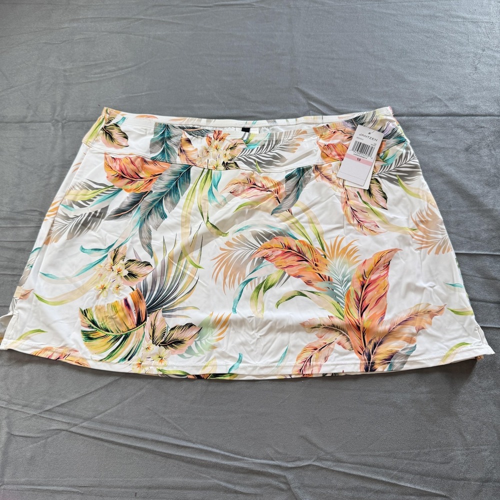 Jantzen Swim Skirt Coverup Womens 10 White Tropical Floral Print Swimwear Beach